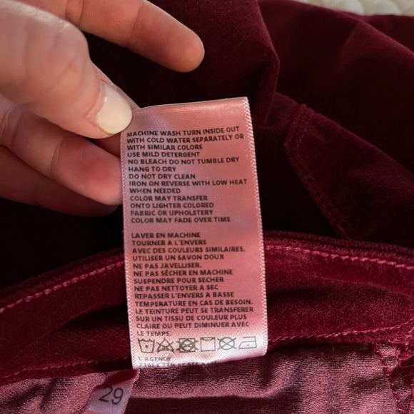 L'AGENCE Marty Velvet Flare Pants Sz 29 High Rise Burgundy Red Chic French Sexy - Picture 16 of 16